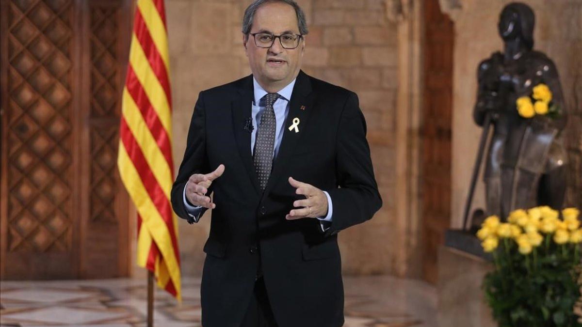 Quim Torra, durante la declaración institucional de Sant Jordi