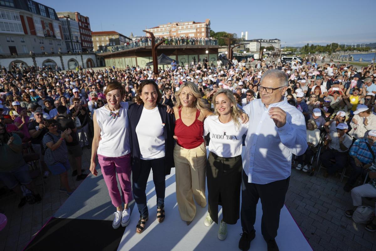 Yolanda Díaz en el inicio de la campaña de Sumar en A Coruña.