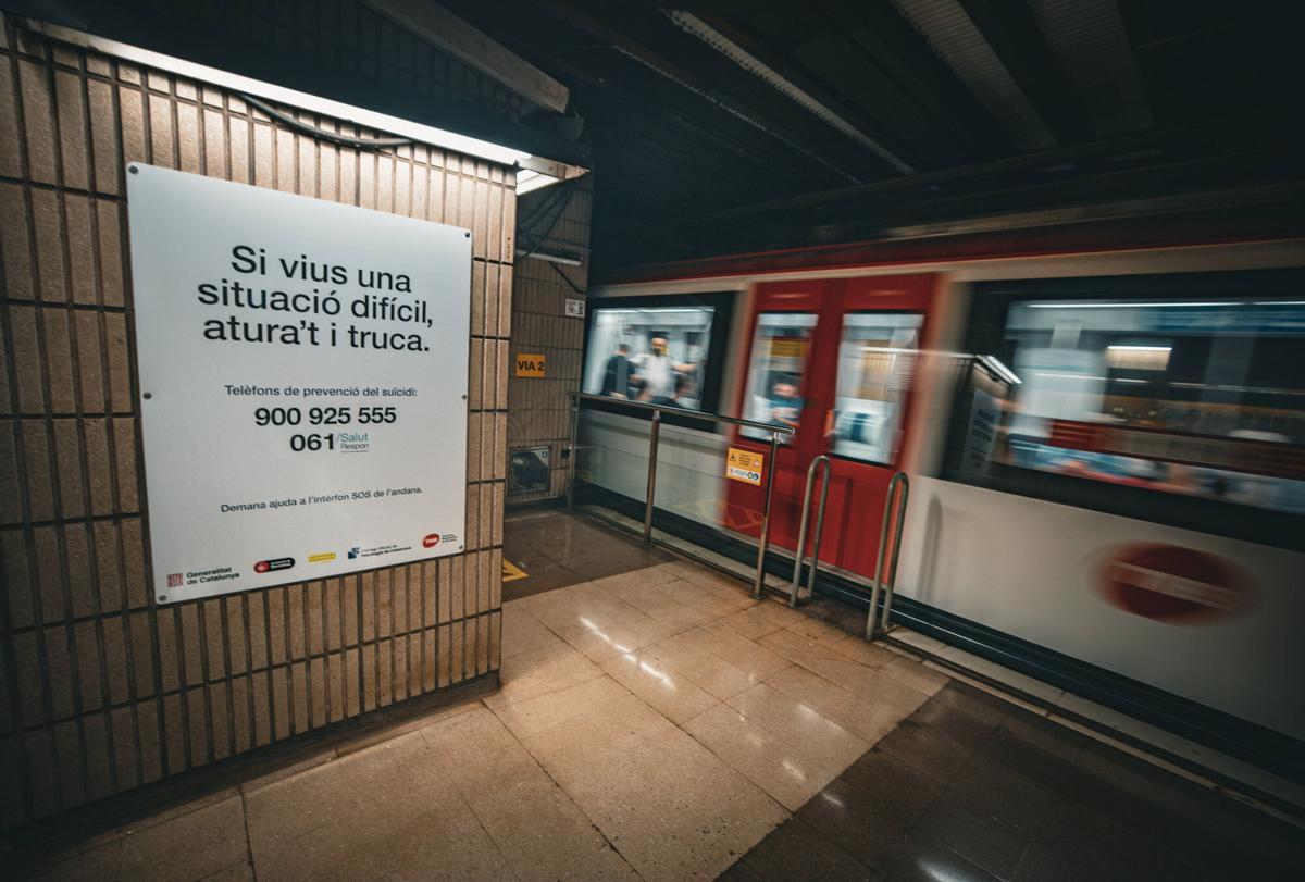 Barcelona 07/07/2026 Barcelona. Uno de los carteles que se estrenan en Septiembre en varias estaciones de metro para prevenir el suicidio. AUTOR: JORDI OTIX