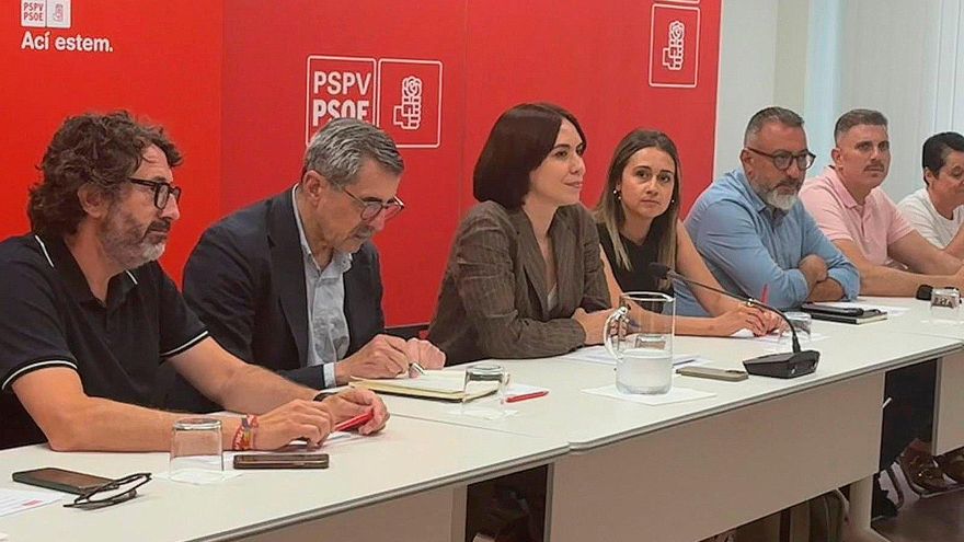 Diana Morant, junto a José María Ángel en una ejecutiva del PSPV. / Levante-EMV