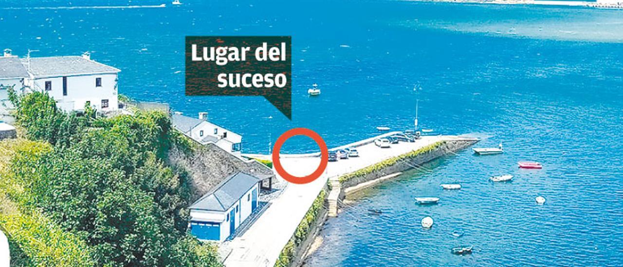 El espigón donde se produjo la fatal caída del pescador ovetense en Castropol.