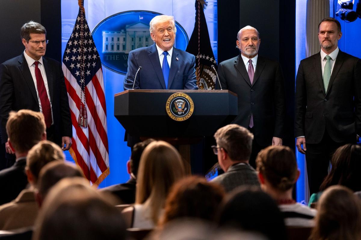 El presidente de Estados Unidos, Donald Trump, durante una conferencia de prensa en la Sala de Conferencias de Prensa James S. Brady de la Casa Blanca en Washington, DC, EE. UU, 20 de febrero de 2026
