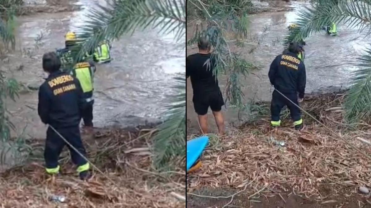 Rescate de una mujer tras la crecida del barranco en Arguineguín