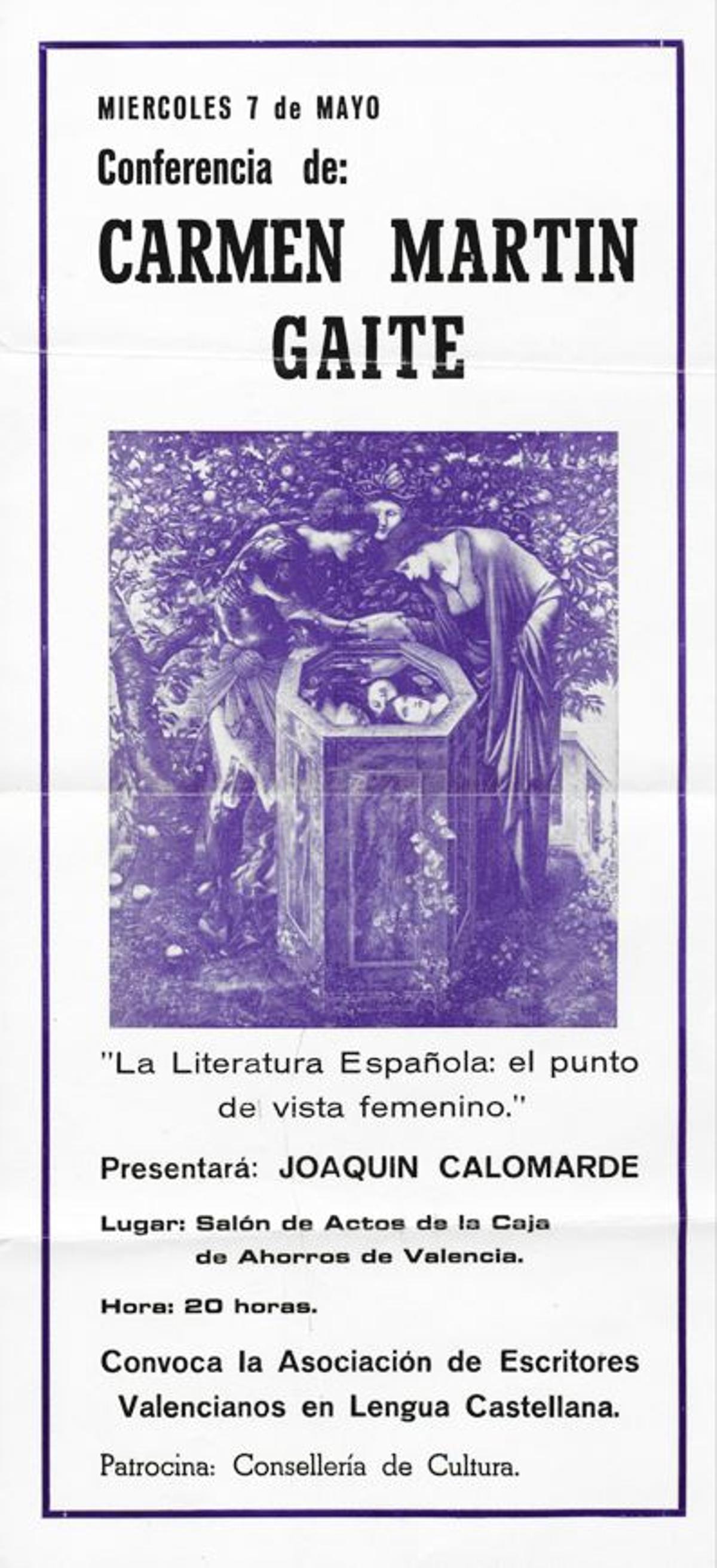 Cartel que anuncia una conferencia de Carmen Martín Gaite en València