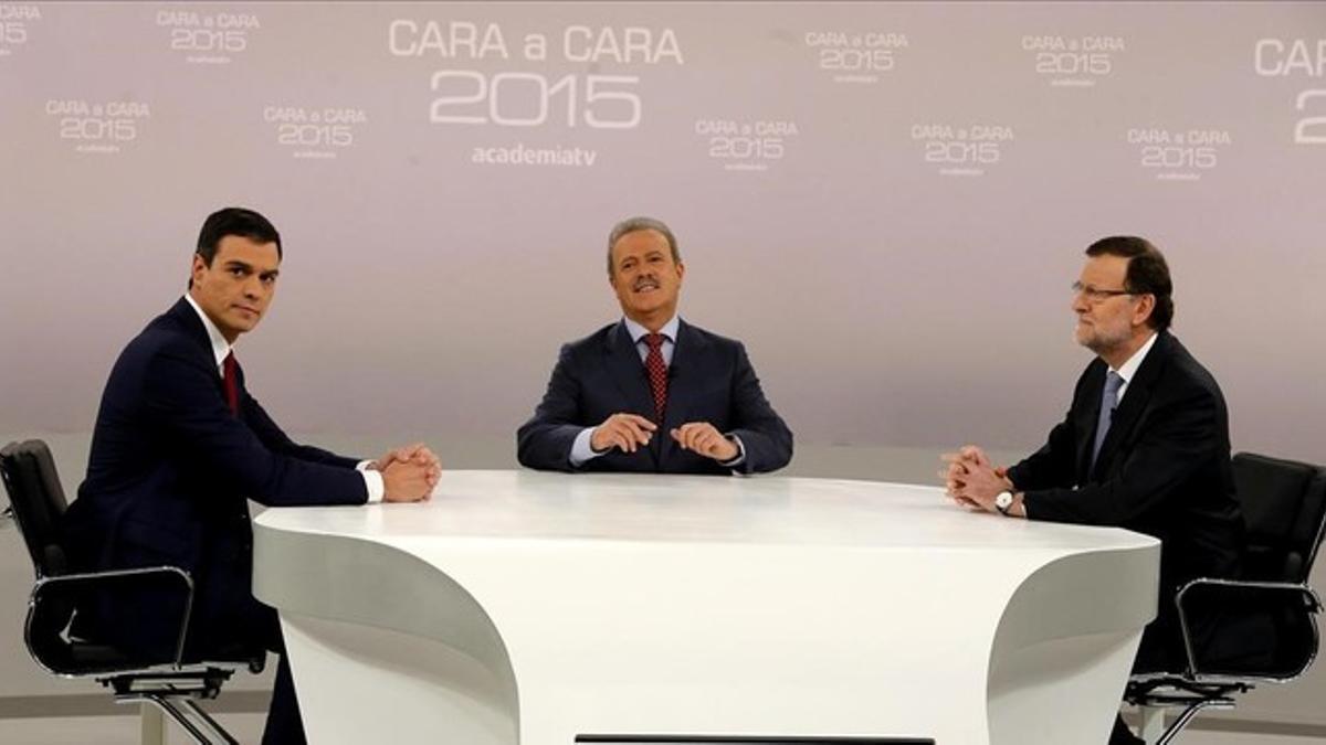 Mariano Rajoy y Pedro Sanchez en el cara a cara de la Academia de Televisión moderado por Manuel Campo Vidal.