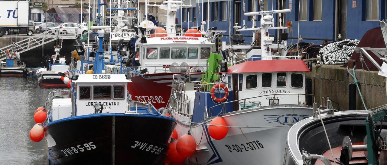 Barcos del cerco amarrados ayer en Vigo.