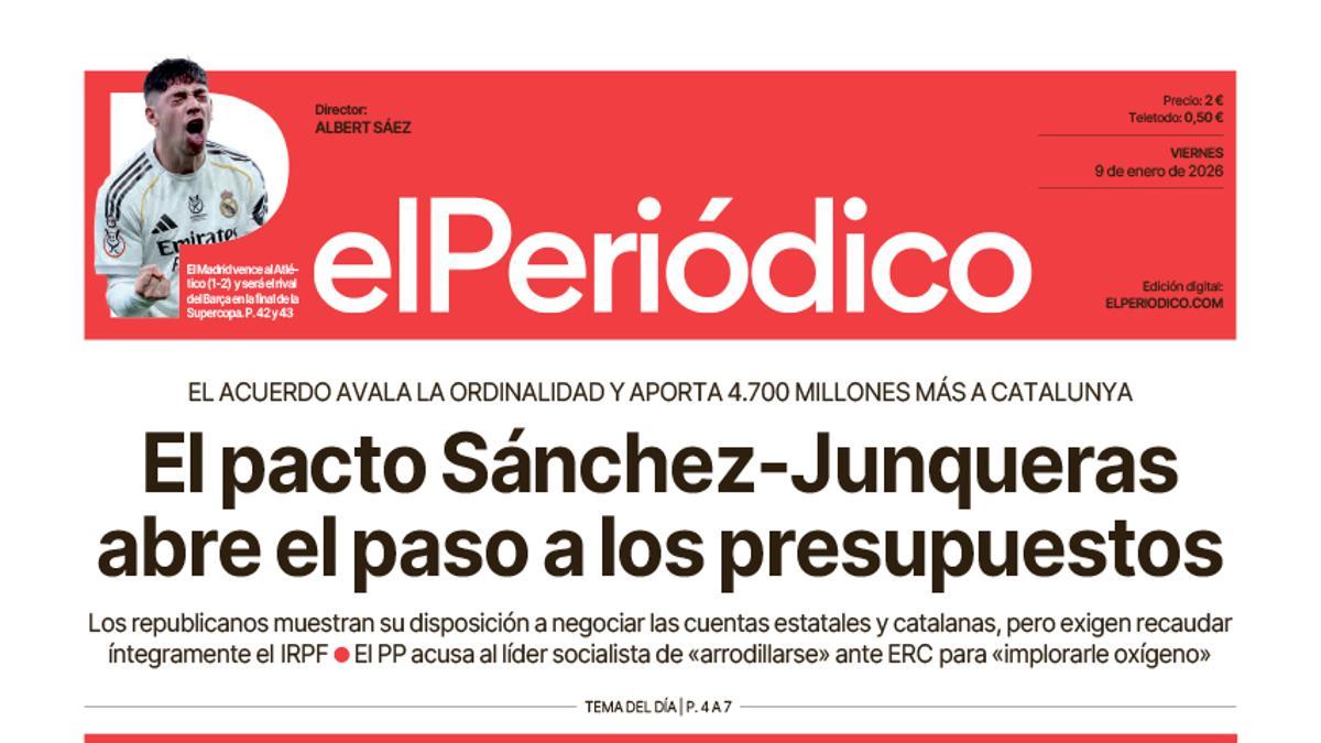 La portada de EL PERIÓDICO del 9 de enero de 2026