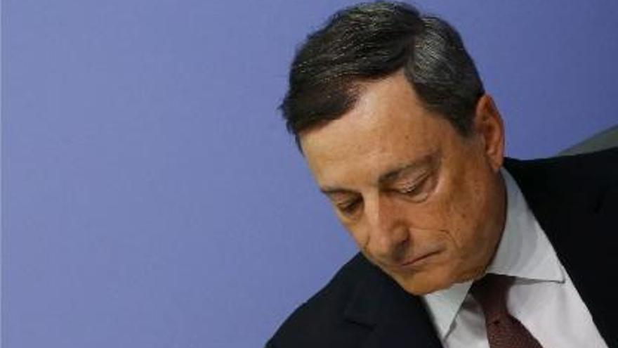 Mario Draghi durant la seva compareixença pública a la seu del BCE, a Frankfurt.