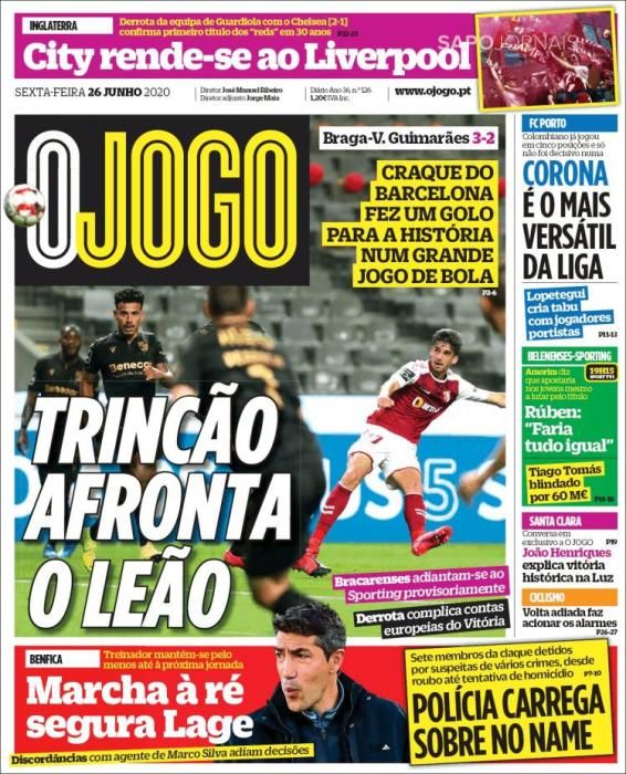 Portada O JOGO viernes 26 junio 2020