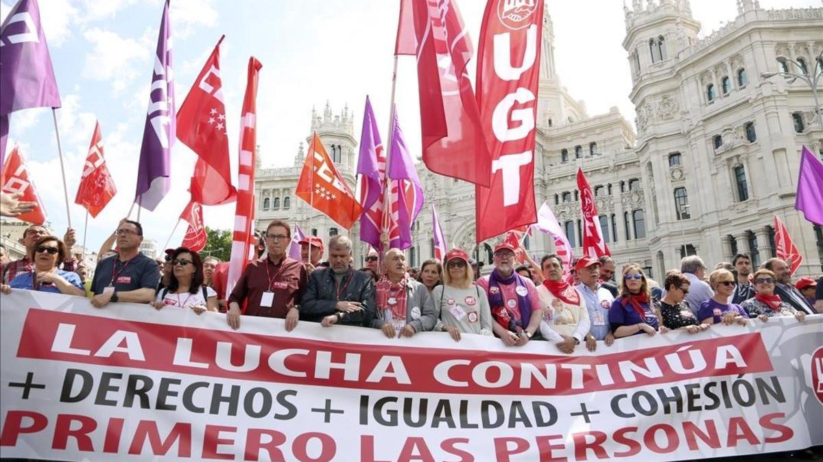 Cabecera de la manifestación del 1 de mayo en Madrid