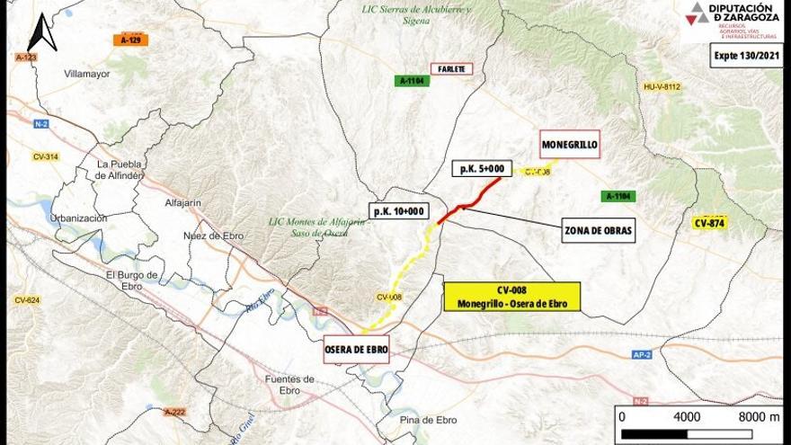La carretera entre Monegrillo y Osera se cortará al tráfico este lunes y durante los próximos siete meses.