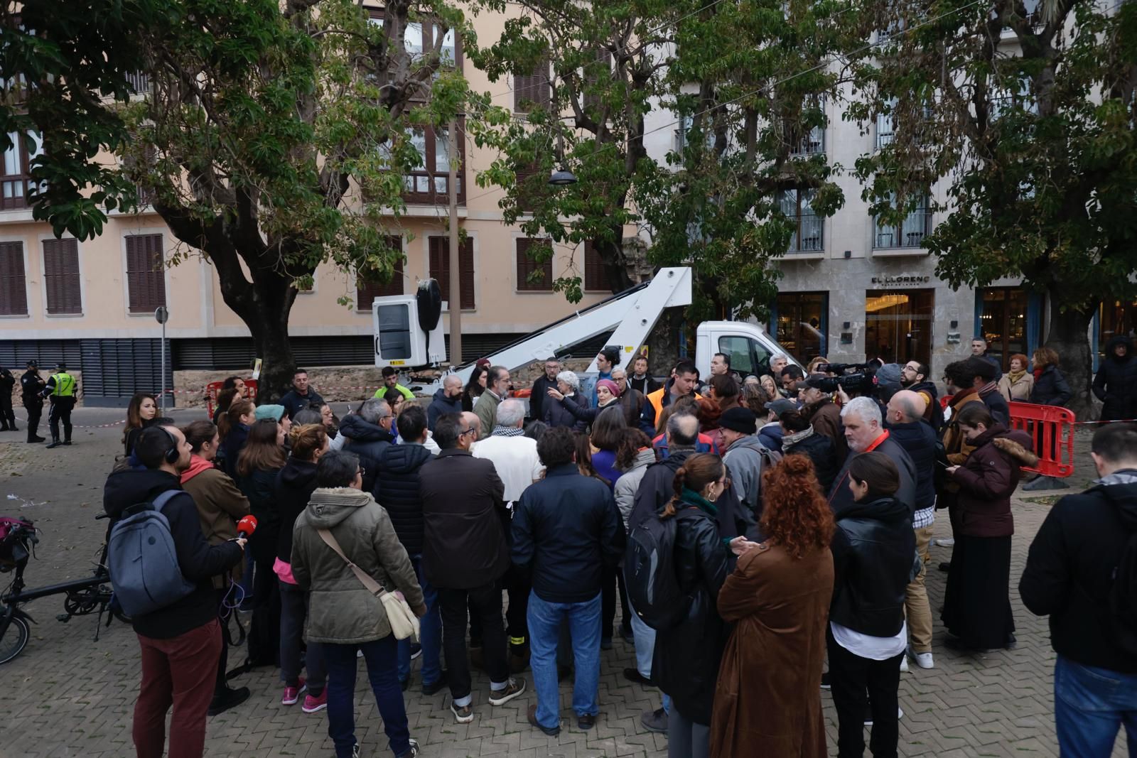Los vecinos consiguen parar la tala de árboles en la plaza Llorenç Villalonga de Palma
