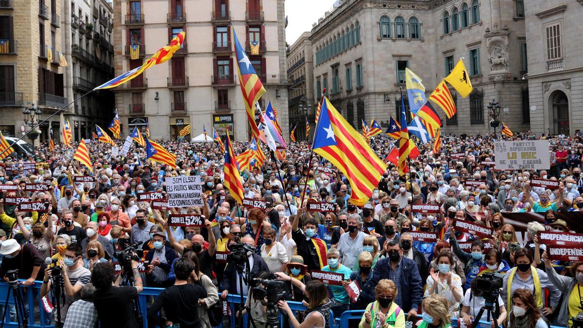 La manifestació de l&#039;ANC a la plaça Sant Jaume de Barcelona