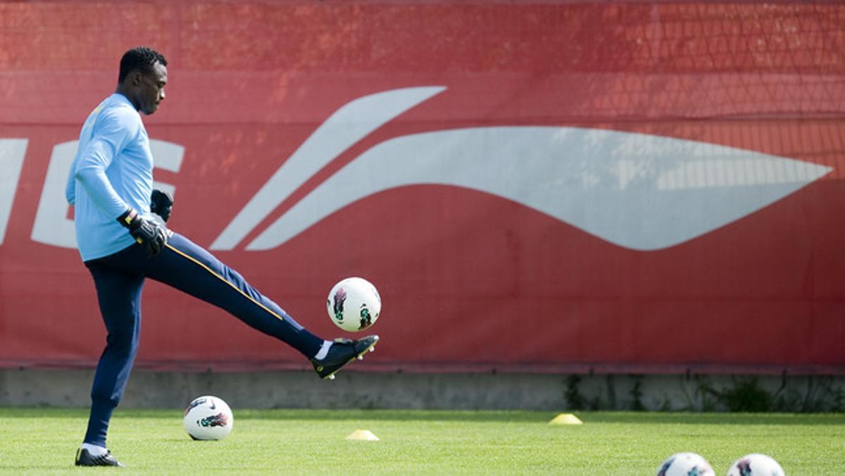 Kameni, en un entrenament de l’Espanyol.