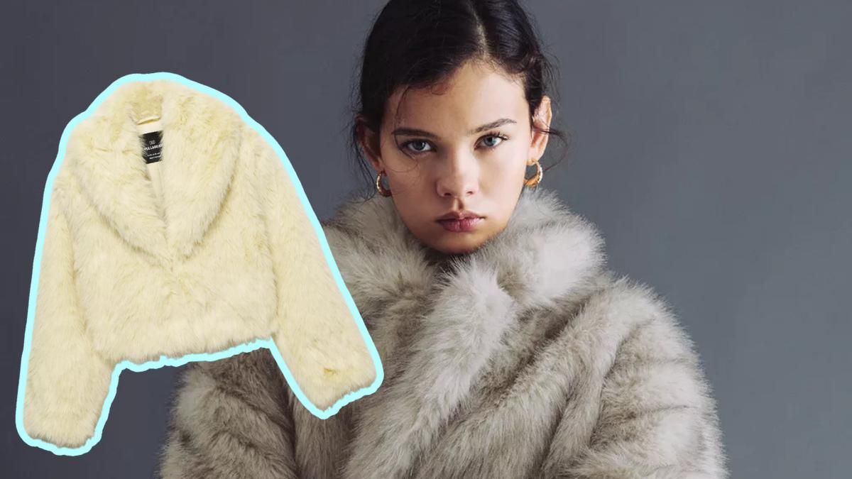 Modelo con abrigo de pelo de Pull and Bear