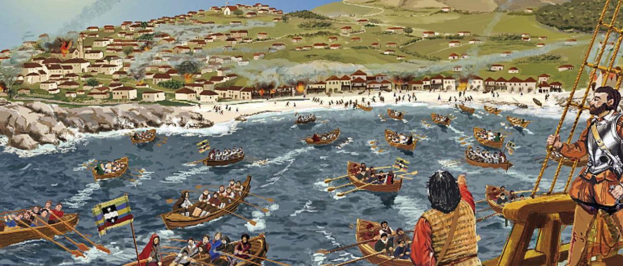 Recreación del ataque de Drake a la Ría de Vigo cuando volvió en 1589