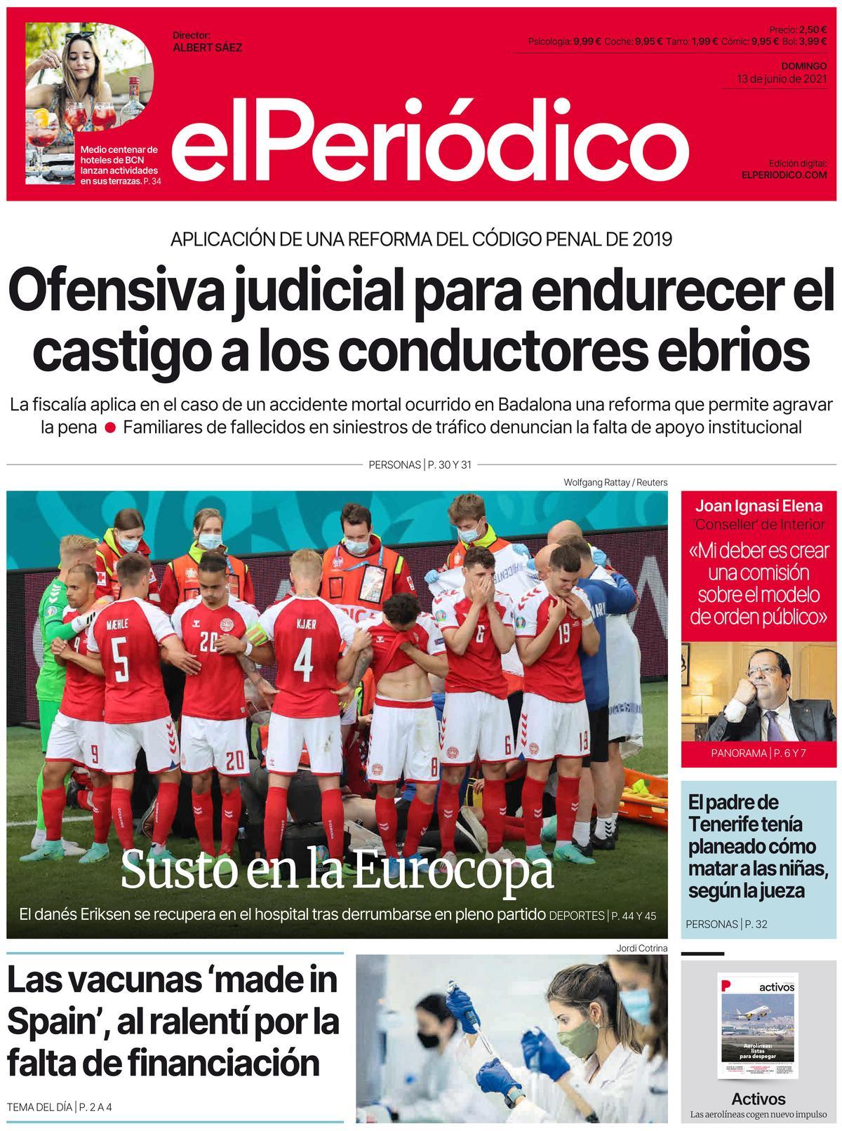 La portada d’EL PERIÓDICO del 13 de juny del 2021