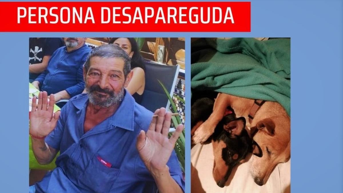 Busquen un home de 65 anys que va desaparèixer a Sant Boi després de sortir a passejar amb els seus gossos Busquen un home de 65 anys que va desaparèixer a Sant Boi després de sortir a passejar amb els seus gossos