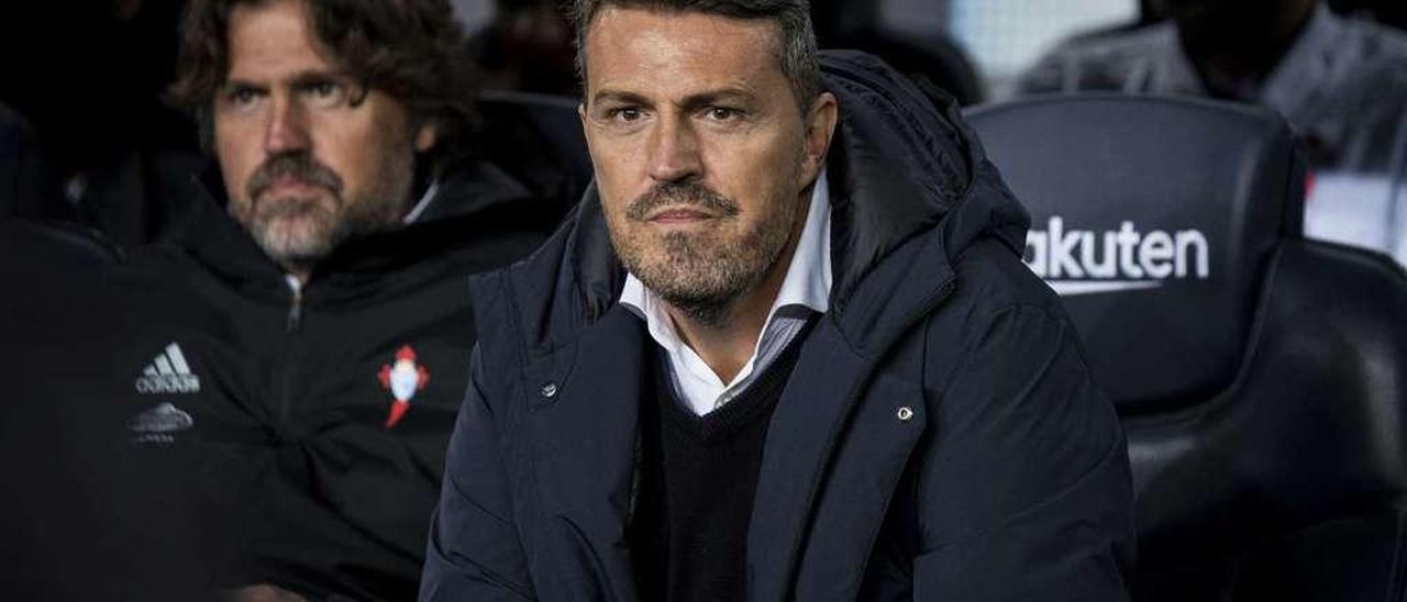 Óscar García, durante el partido en el Camp Nou. // LOF