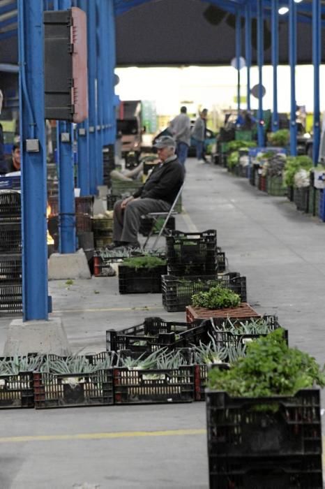 Auf dem Großmarkt wird mit Tonnen an Gemüse, Fleis