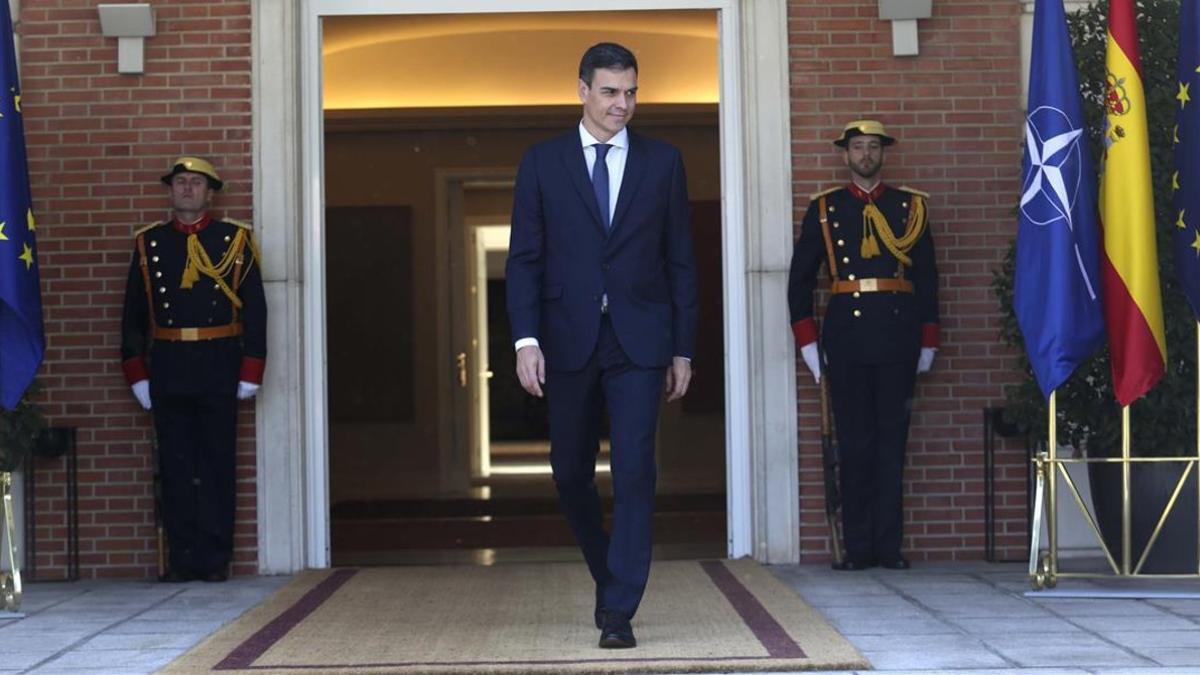 El presidente del Gobierno, Pedro Sánchez, en la Moncloa, donde recibirá el lunes al 'president' de la Generalitat. Quim Torra