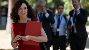 Barcelona. 06/06/2025. Política. Ruedas de prensa posteriores a la XXVIII Conferencia de Presidentes, celebrada en el Palau de Pedralbes. Comunidad de Madrid, Isabel Díaz Ayuso. AUTOR: Marc Asensio Barcelona, Catalunya, España, Conferencia de Presidentes, Pedro Sanchez, Palau de Pedralbes, rueda de prensa, autonomías, comunidad autónoma, presidentes autonómicos, Comunidad de Madrid, Isabel Díaz Ayuso