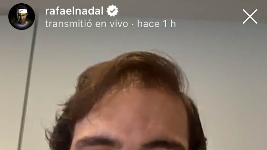 Rafael Nadal, durante su directo en Instagram esta tarde con los aficionados.