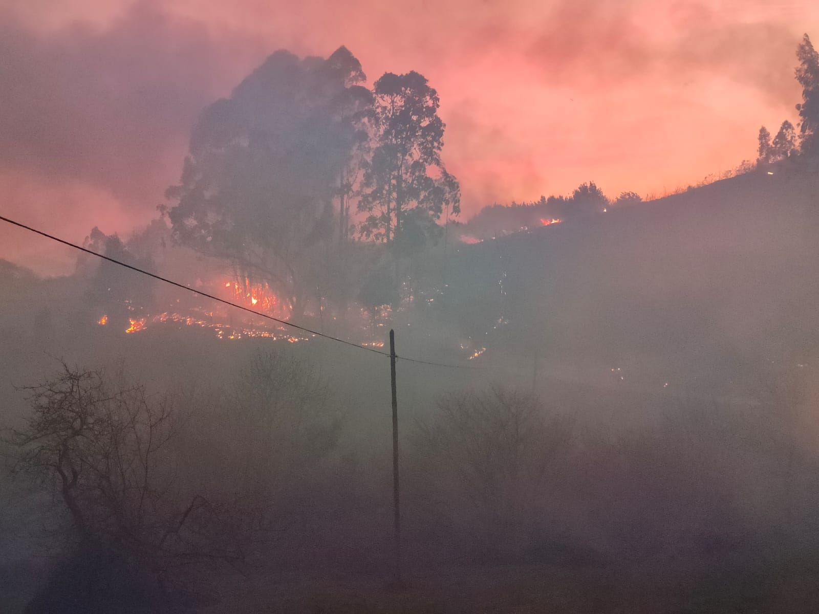 El fuego devora el monte de Santufirme, en Llanera