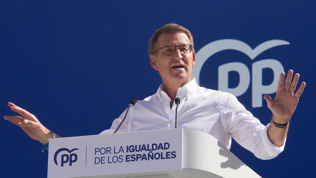 El líder del PP, Alberto Núñez Feijóo, en el acto del PP contra la amnistía organizado en Madrid.