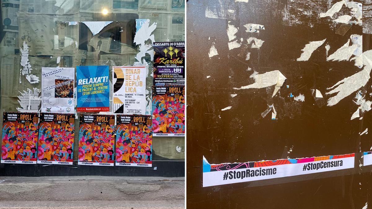 Los carteles de Ripoll, antes y después de haber sido arrancados.