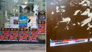 Los carteles de Ripoll, antes y después de haber sido arrancados.