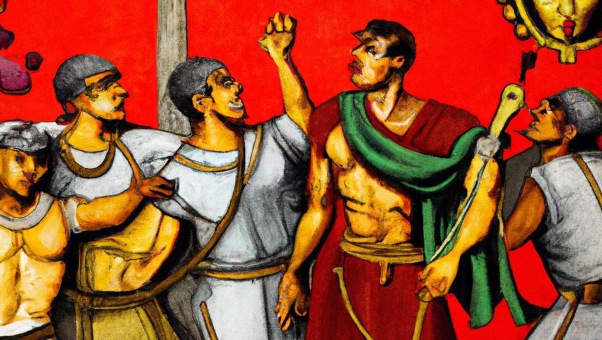 Un dibujo que representa el asesinato de Julio César