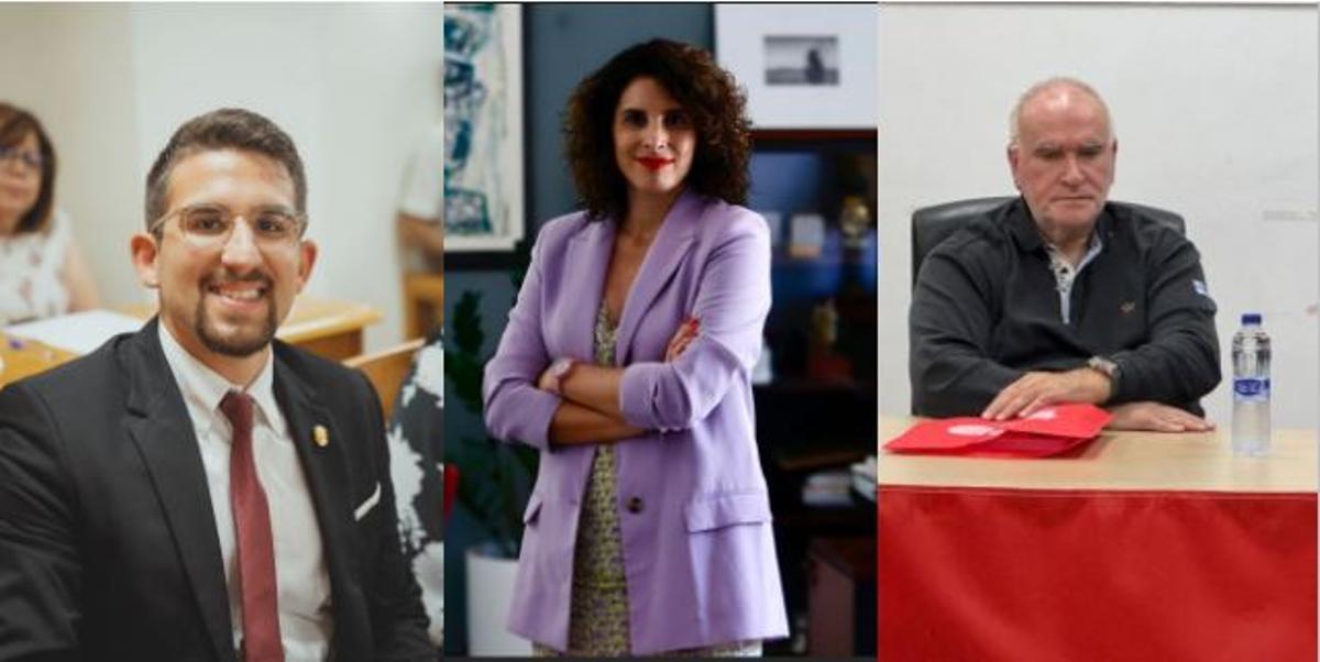 El concejal Fran Hidalgo, la alcaldesa Cristina Mora y el secretario general Adolfo Gadea, todos ellos, del PSPV-PSOE.