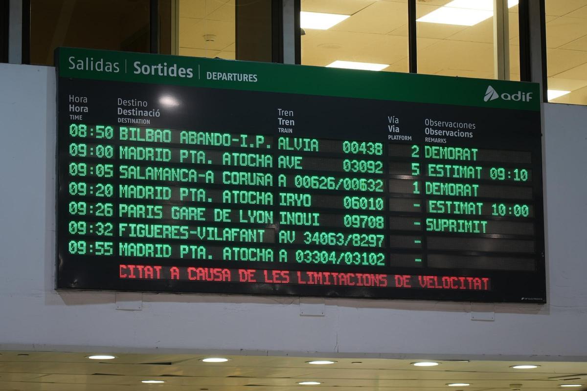 Pantalla amb cancel·lacions a l'alta velocitat