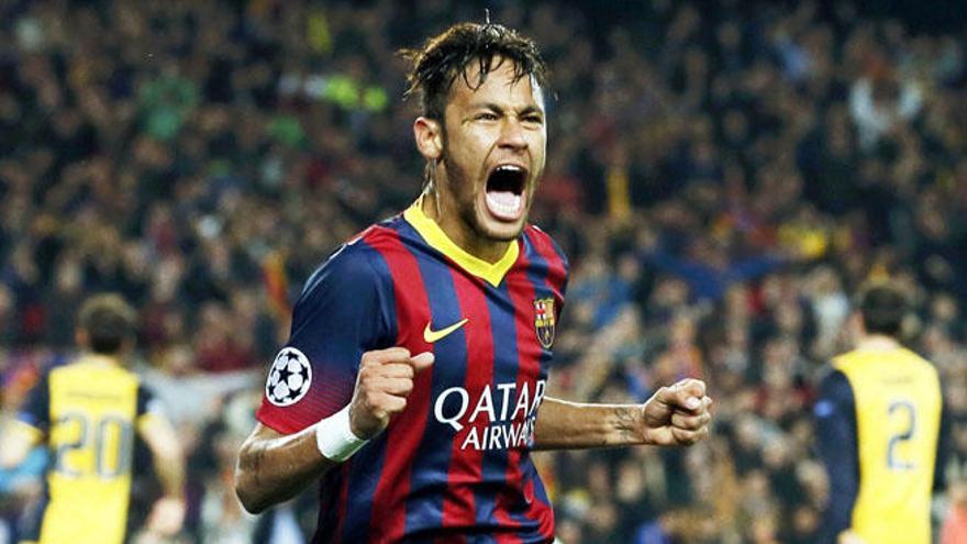 Neymar celebra el gol que le marcó al Atlético.