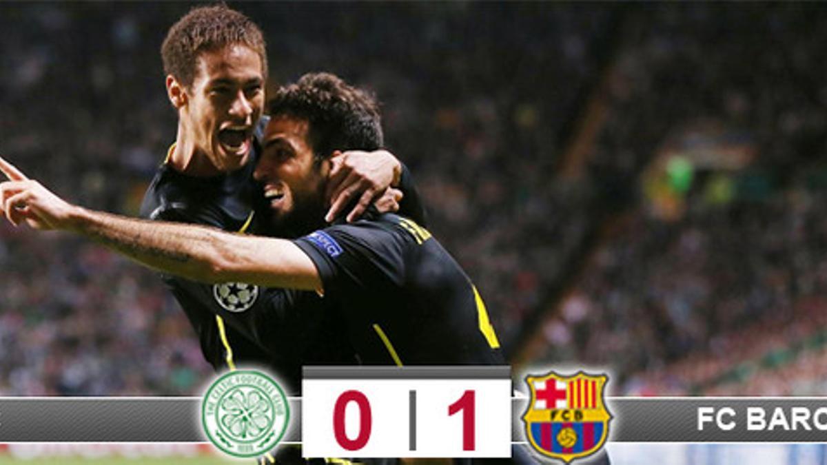 Cesc y Neymar celebran el gol del primero en Celtic Park que supuso el triunfo del Barça en Glasgow