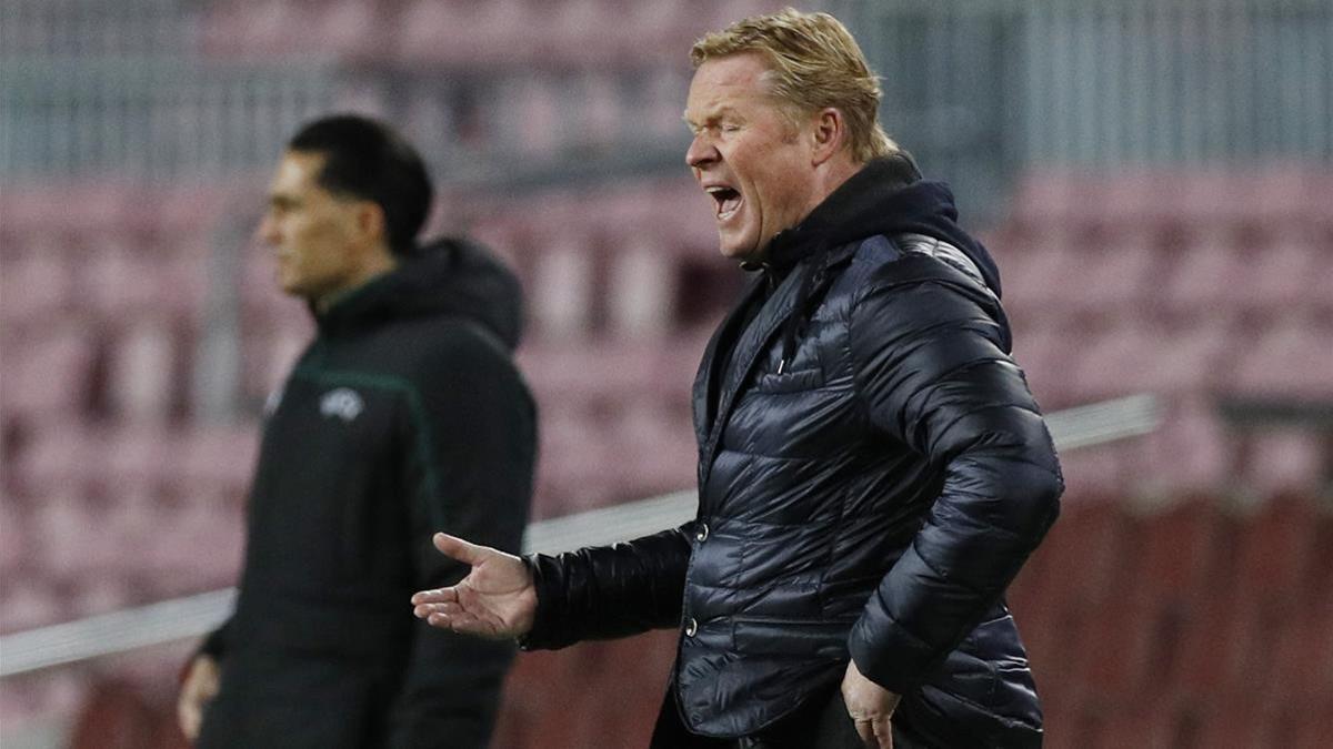 Soccer Football - Champions League - Group G - FC Barcelona v Juventus - Camp Nou  Barcelona  Spain - December 8  2020 FC Barcelona coach Ronald Koeman reacts REUTERS Albert Gea