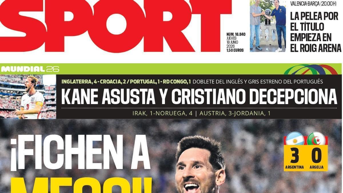 Esta es la portada de SPORT de hoy, jueves 18 de junio