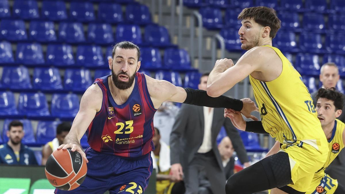 Tornike Shengelia durante el partido entre FC Barcelona y Maccabi Tel Aviv en un Palau Blaugrana sin espectadores.