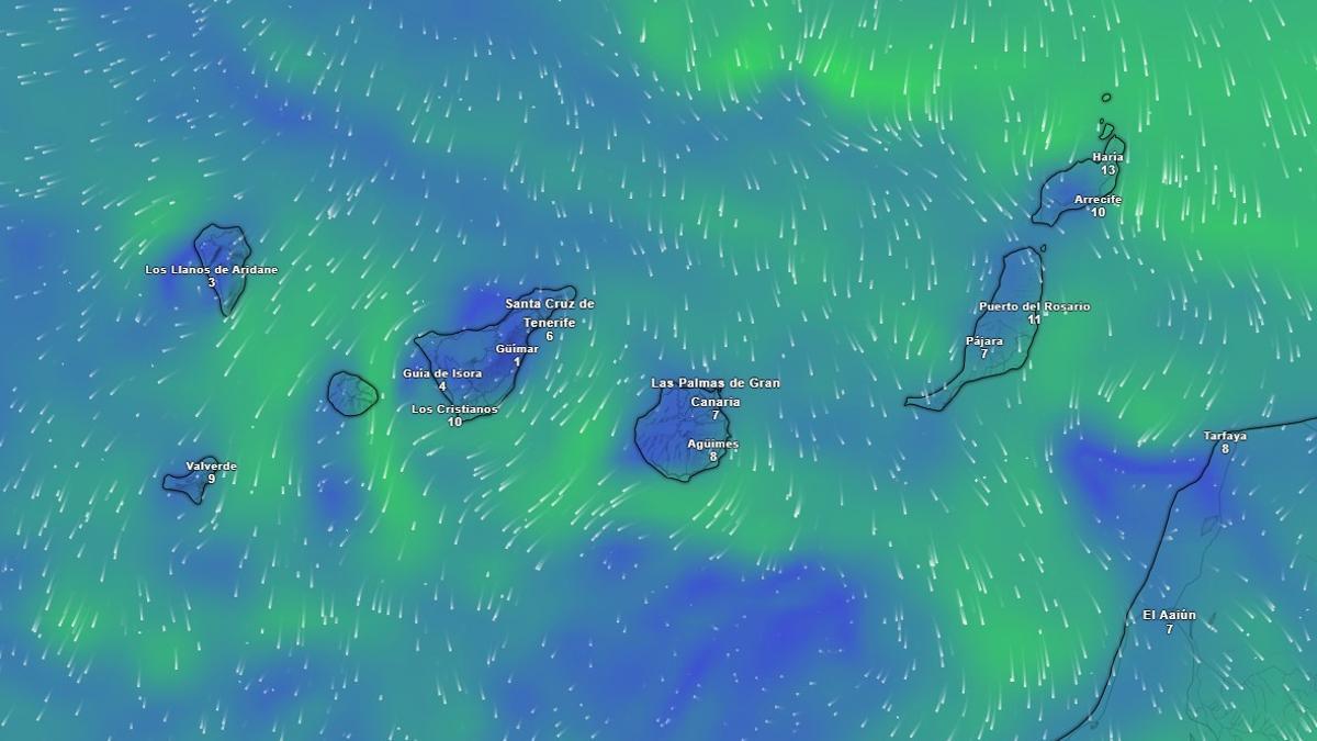 Mapa meteorológico sobre los vientos en Canarias