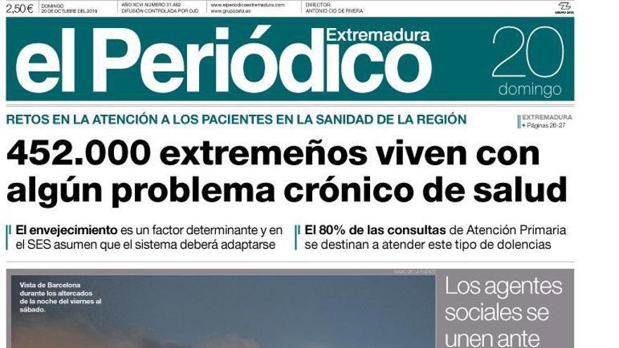 Esta es la portada de EL PERIÓDICO EXTREMADURA correspondiente al día 20 de octubre del 2019