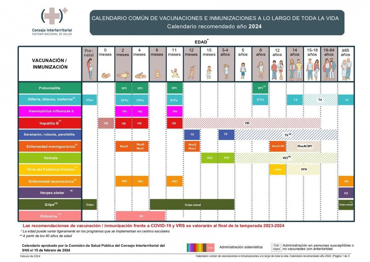 Calendario de vacunación de la meningitis aprobado por la Comisión de Salud Pública.