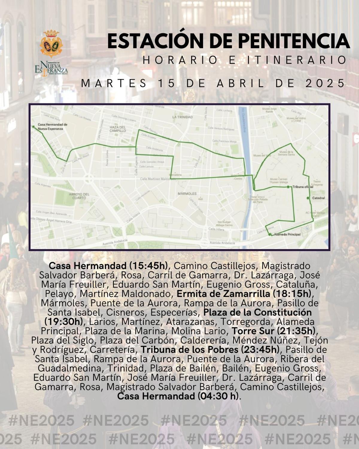 Itinerario de 2025 de la cofradía Nueva Esperanza