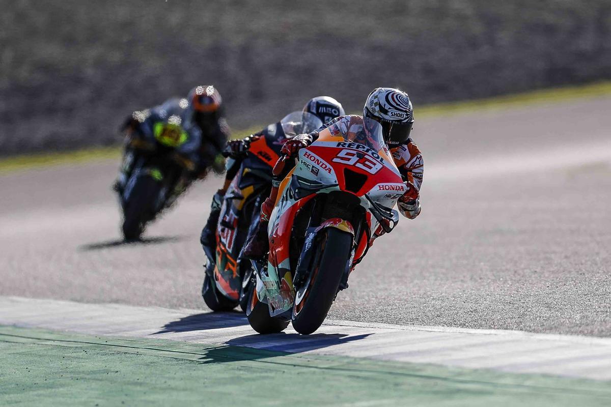 Marc Márquez (Honda) durante su gran carrera en Motegi.