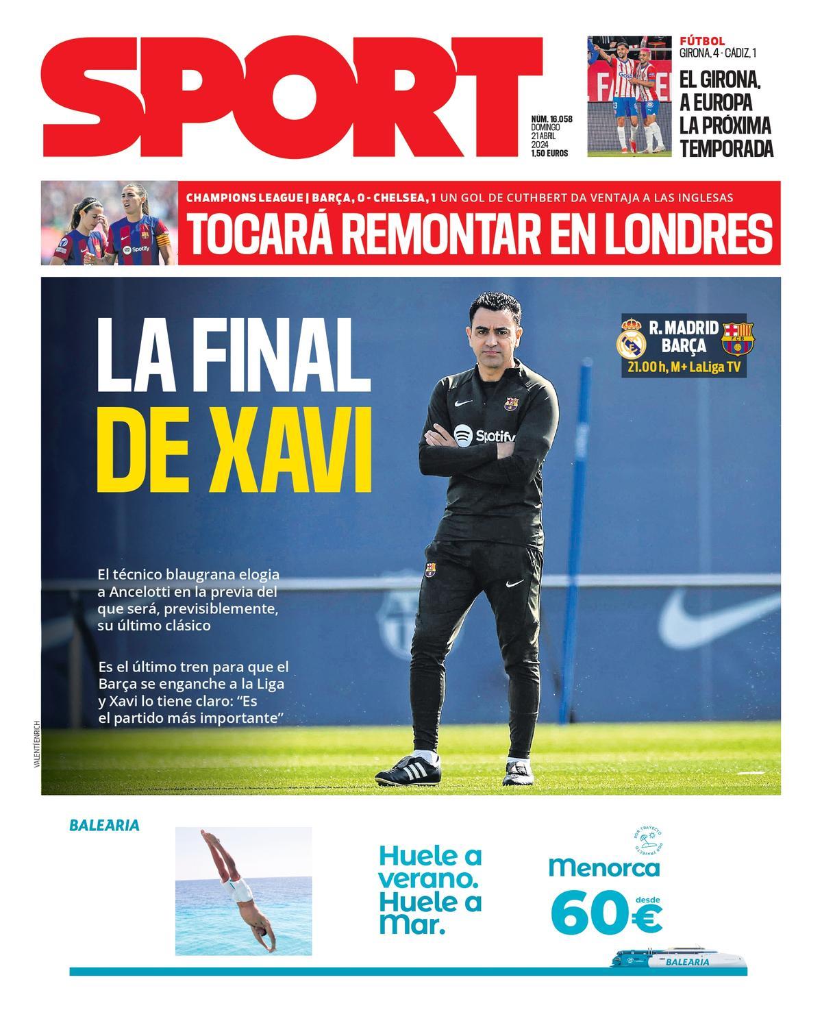 La portada de SPORT de hoy, domingo 21 de abril de 2024