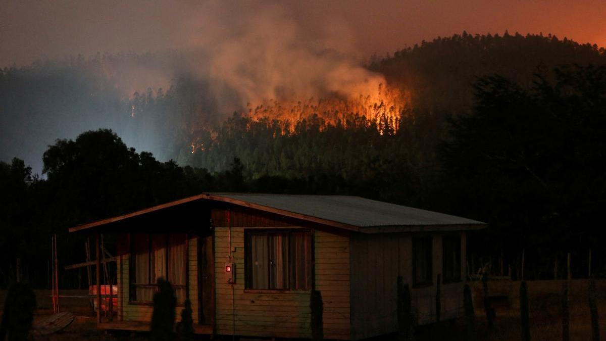 Incendio en la zona de Los Venados, cerca de la población chilena de Valdivia.