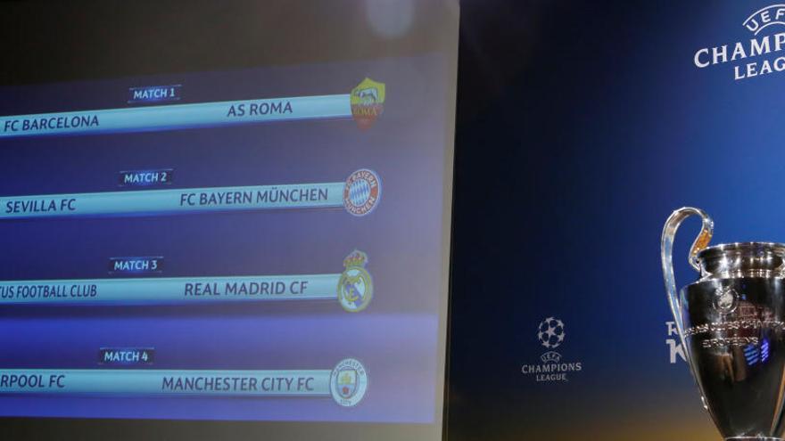 Barcelona-Roma, Juventus-Real Madrid y Sevilla-Bayern en cuartos de la Champions
