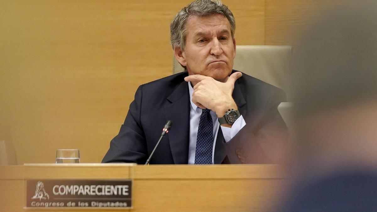 Alberto Núñez Feijóo, durante su comparecencia en la comisión de investigación de la Dana en Valencia, en el Congreso de los Diputados.