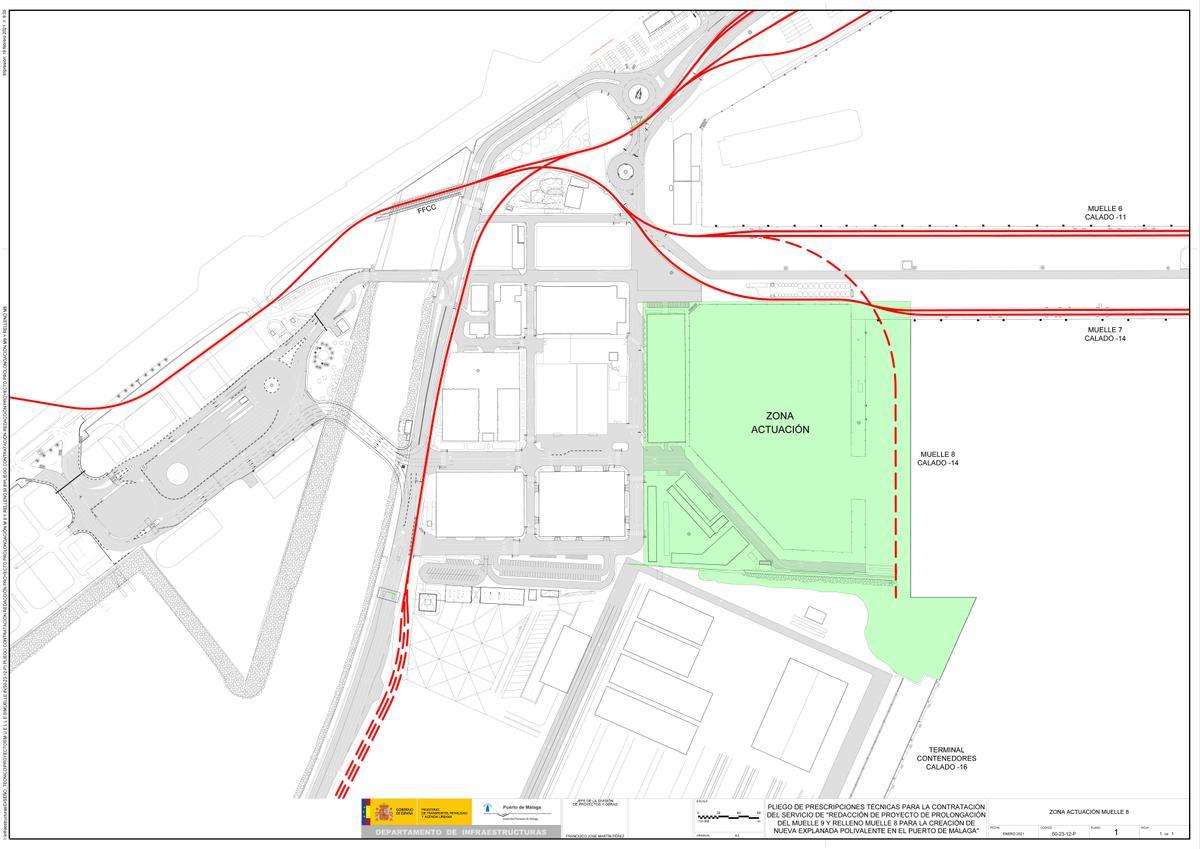 Explanada para el tráfico de mercancías que se construirá en el muelle 8 del Puerto de Málaga.
