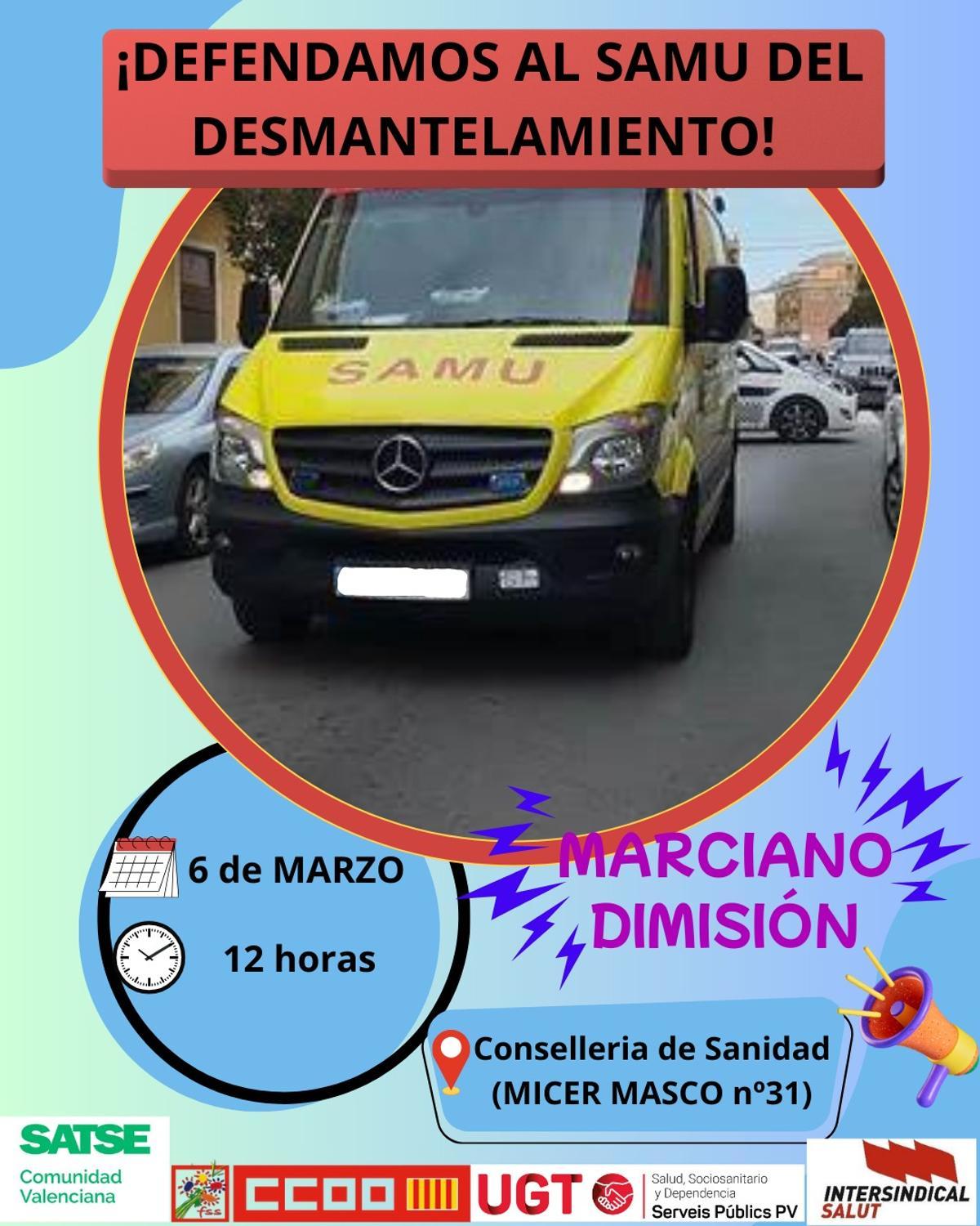 Convocatoria de las protestas por el desmantelamiento del SAMU.